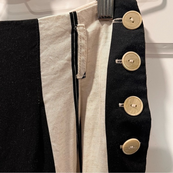 Women’s Topshop Linen Black & Cream Striped Side Button Trousers Sz 2 - Picture 3 of 8